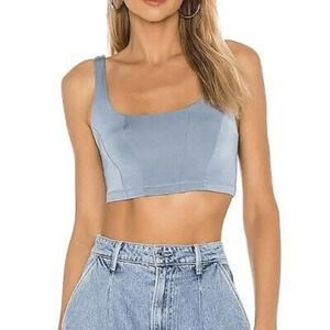 Free People Be Cool Brami Crop Top Womens Size S Blue Scoop Neck Chic Party